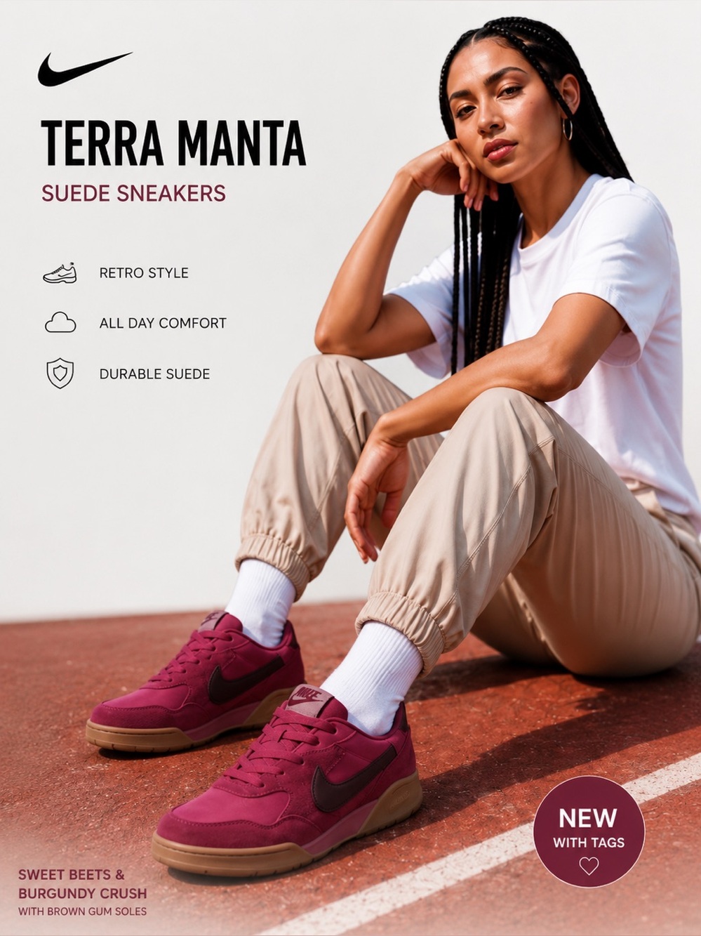 Nike Terra Manta Suede Sneakers Sweet Beets Burgundy Crush NWT 7